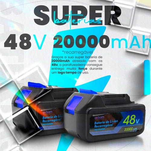 Kit Chave De Impacto Parafusadeira 48v + Jogo Soquete 46 Pçs Completo Construção Móveis Ferramentas Gollden Store Ferramenta Elétrica Furadeira De Mão Duas Baterias