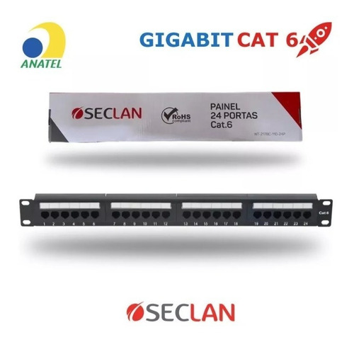 Patch Panel 24 Portas Cat6 Rj45 Utp Rede Lan Certifica Giga