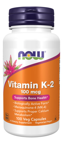 Vitamina K2 100mcg 100caps Saúde Óssea Now Foods Original