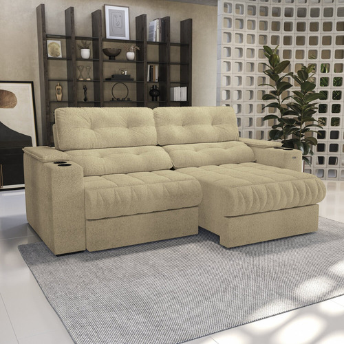 Sofá 260cm Com Porta Copos Retrátil E Reclinável Wt