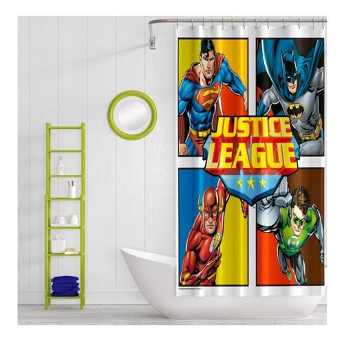 Imagen 2 de 3 de Cortina De Baño Liga De La Justicia Con Ganchos De Regalo