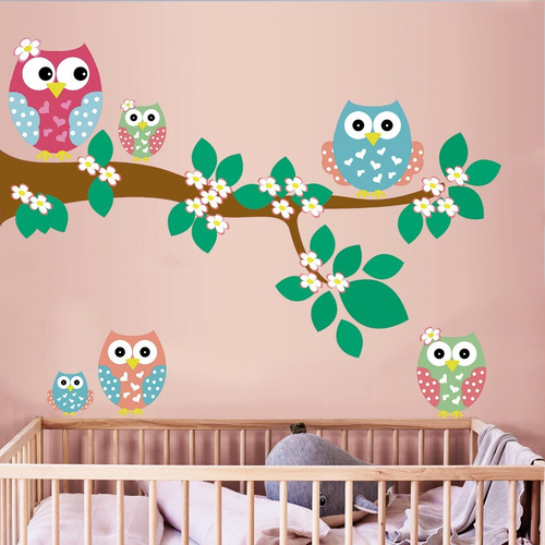 Imagen 3 de 6 de Vinilos Decorativos Infantil Buhos Rama
