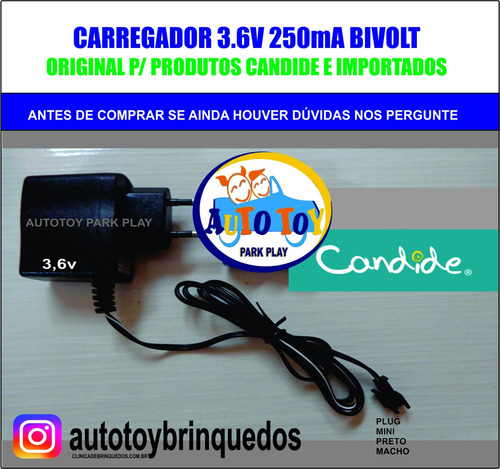 Carregador 3.6v/250mah Mini Plug Preto