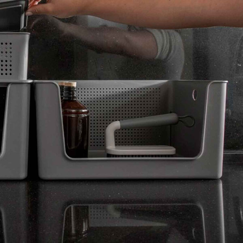 Cesto Organizador Flow Com Abertura Frontal Chumbo 16l