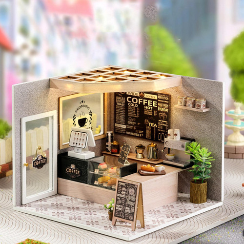 Casa De Muñecas Hecha A Mano Kit De Bricolaje Cafetería