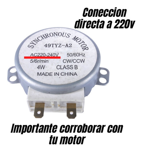 Imagen 2 de 4 de Motor Gira Plato De 220v 5/6rpm
