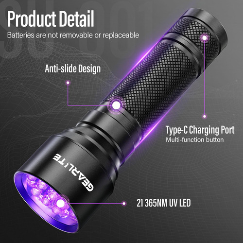 Linterna Led Luz Negra Mini Lámpara Uv 21 Ledes Detector De