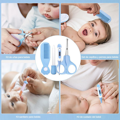 Kit De Higiene Cuidado Bebé Termómetro Salud Manicure 20pzs Color Azul