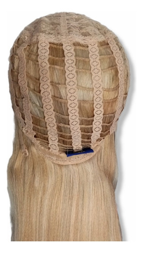 Peluca Larga Fleco Malla Indetectable Fibra Bamboo Rubia