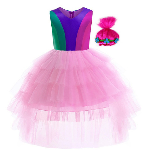 Disfraz De Trolls Poppy Cosplay Vestido Niña Fiesta