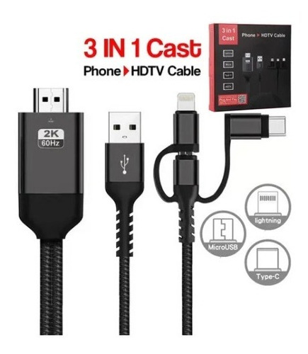 Cable 3 En 1 De Teléfono A Hdtv Adaptador De Pantalla Hdmi