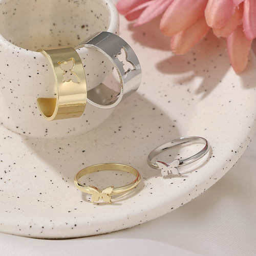 Imagen 9 de 10 de 2 Anillos Ajustable De Parejas Anillos De Mariposa Amistad