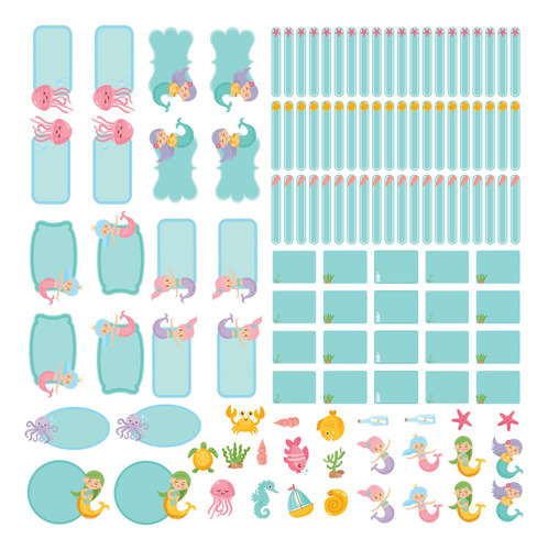 Imagem 3 de 3 de Etiquetas Escolares Personalizadas Sereias Menina Kit Jumbo