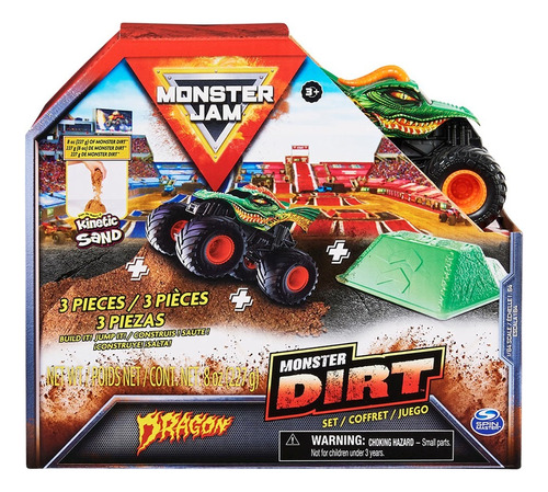 Autito Monster Jam Kit Monster Dirt+ Arena Kinetica Color Dragon Verde