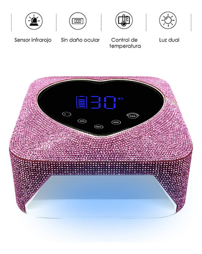 Lámpara Profesional Con Diamante Recargable Uv/led 72w Rosa