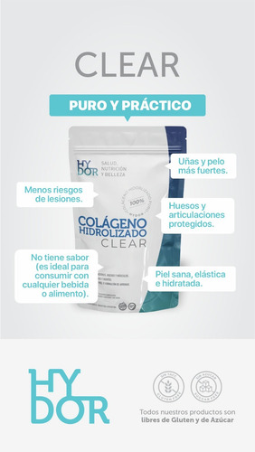 Colágeno Hidrolizado Hydor Clear 250g Sin Sabor