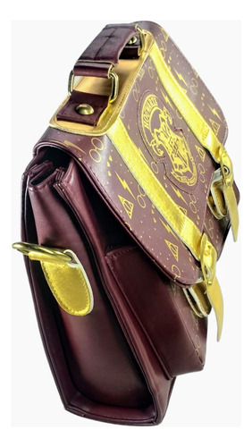 Bolsa Crossbody Harry Potter Hogwarts Acabado De Los Herrajes Oro Color Amarillo Correa De Hombro Rojo Diseño De La Tela Estampado