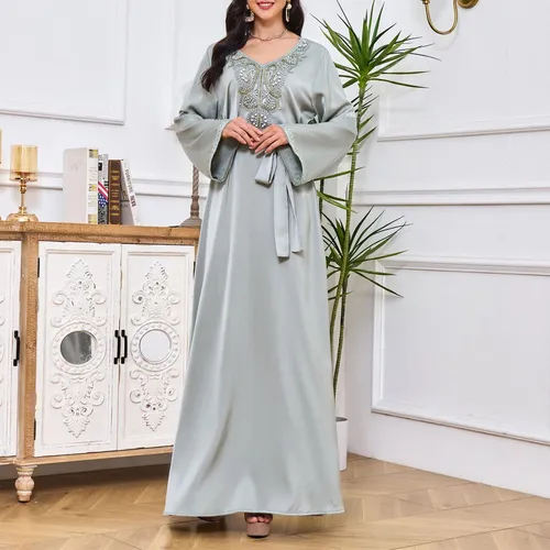 W Ropa Árabe Casual Para Mujer Con Estampado De Cuello En V