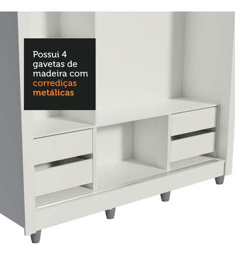Ropero Closet Madesa Lyon Plus 3 Puertas Con Espejo Pies B Color Blanco