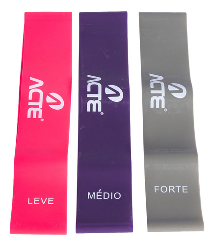 Kit Faixa Elastica T71-R, Yoga e Pilates, Rosa, Roxo e Cinza - Acte