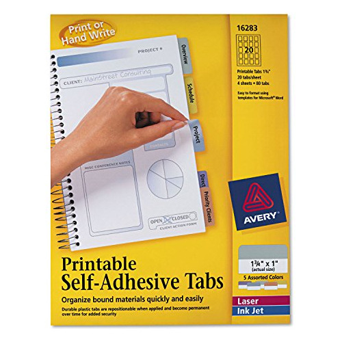 Avery 16283 Printable Tabs, Self-adhesive, 80-pk, 1-3-4-inch