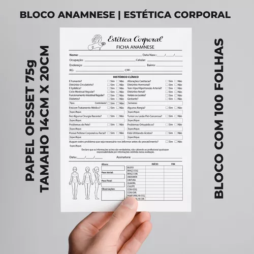 Ficha De Anamnese Estética Corporal (Bloco c/ 100 Folhas)