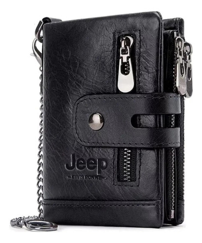Monedero para hombre Jeep Kavis, de piel, RFID, con diseño de tela lisa, color negro
