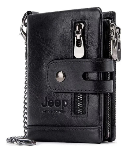 Carteira Jeep Kavis Masculina Couro Porta Cartões Moeda Rfid Cor Preto Desenho Do Tecido Liso