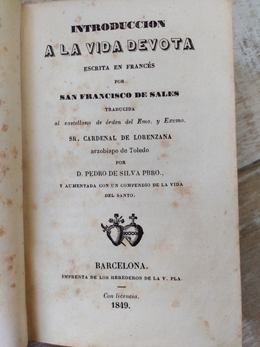 Antiguo Libro Sales Introducción A La Vida Devota 1849