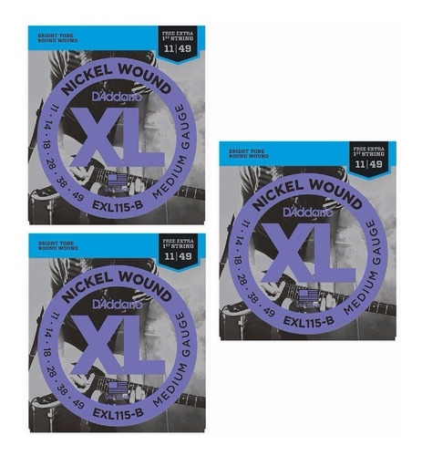 3x Encordoamento Cordas Guitarra D'addario 0.11 Exl115-b 