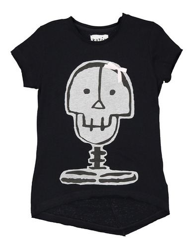 Playera Manga Corta Niña Aplicación Calavera Con Moño