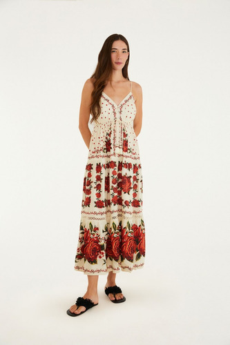 Vestido Longo Farm Estampa Rosalia Bege