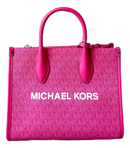 Crossbody Michael Kors Small Fucsia Rosa Chicle Lisa Níquel Beige