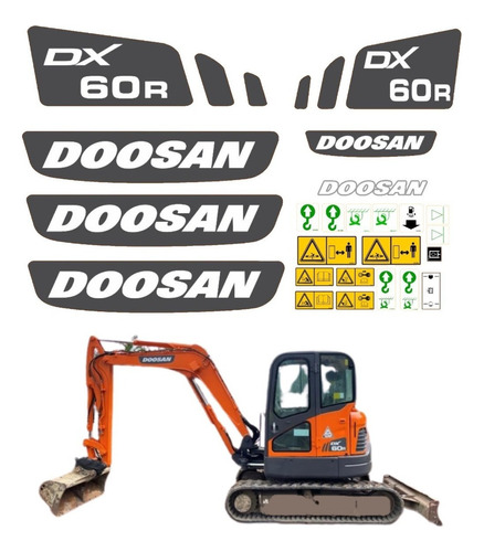 Kit Adesivos Mini Escavadeira Para Doosan Dx60r 16914 Cor Cinza