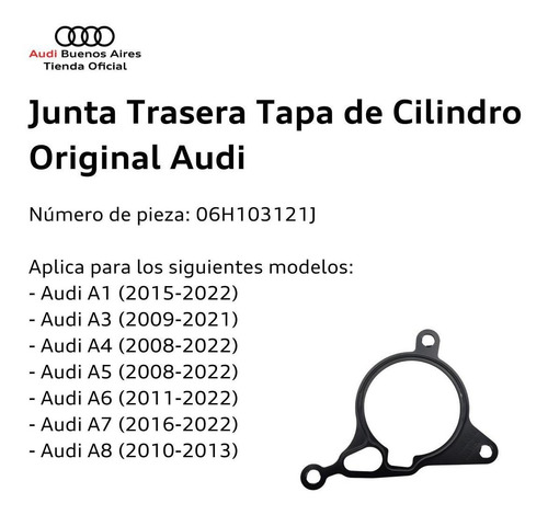 Imagen 2 de 7 de Junta Trasera Tapa De Cilindro Audi A5 2015 Al 2018