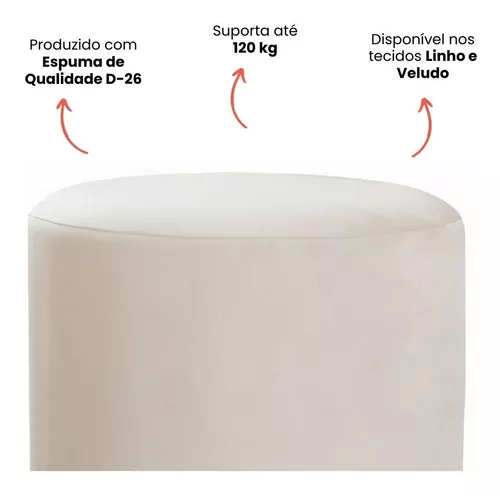 Puff Sala Quarto Retangular Decorativo Linho Veludo Quartzo - R$ 294,9