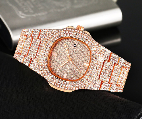 Moda Iced Out Reloj Hombres Diamante Acero Reloj