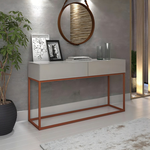 Aparador Eros Buffet Cantinho Do Café Ideal Para Frigobar Hall De Entrada Escritório Cor Off White Pés Cobre