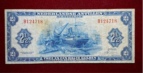 Billete 2 1/2 Gulden Antillas Holandesas 1964 Pick A1b Raro