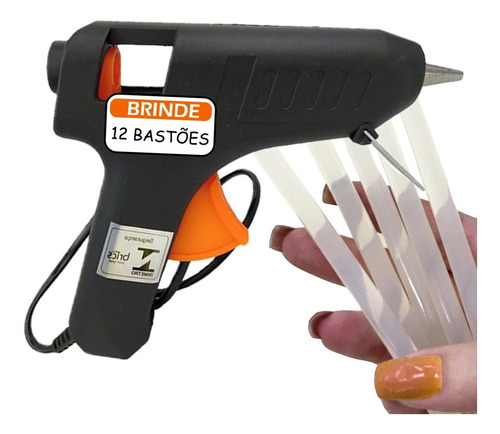 Revolver Pistola De Cola Quente 20w Com 12 Bastões De Cola Bico Metálico Facility Shops