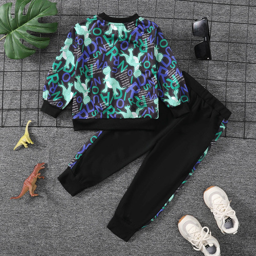 Conjunto De Sudadera Con Estampado De Dinosaurios Para Niños