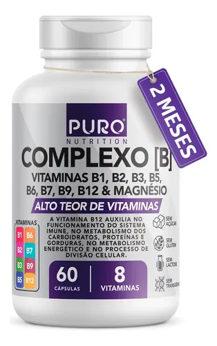 Complexo B Puro Nutrition – Vitaminas B1, B2, B3, B5, B6, B9, B12...