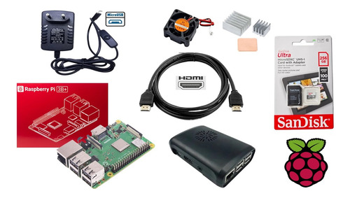 Kit Raspberry Pi 3 Model B+ Plus,sd 256gb, Fonte,case,cooler