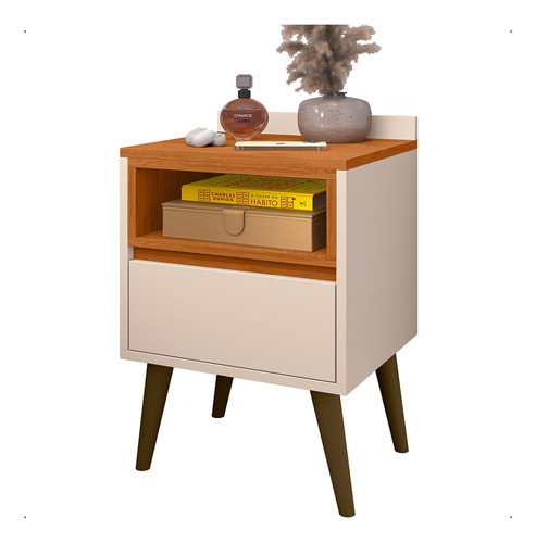 Mesa De Cabeceira Luxo Borcelle - Quarto Melissa Mdp Brilhante Off White/ Cedro
