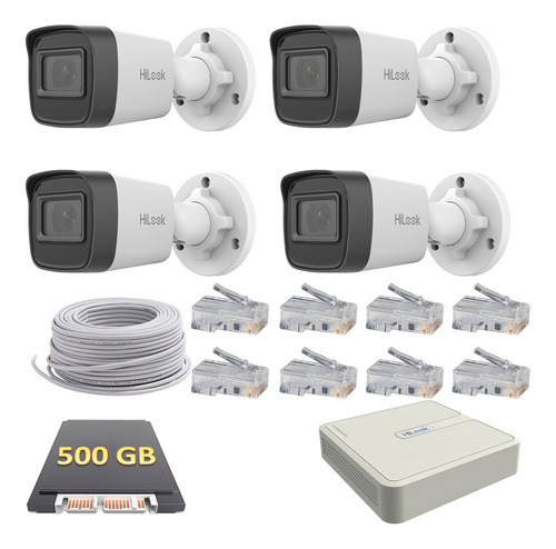 Kit Circuito Cerrado 4 Cam Ip 2mp 40mtscbl 500gb Hilook