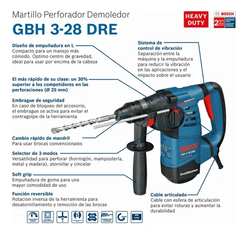 Rotomartillo Bosch Gbh 3-28 Dre 800w / 3.1j