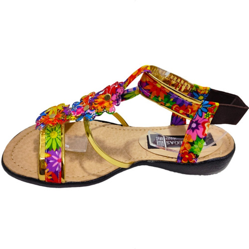 Huarache Dorado Colores Flor Con Resorte Combinable Ligero