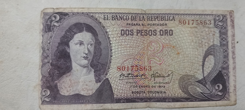 Billete De 2 Dos Pesos Colombianos - Año 1973