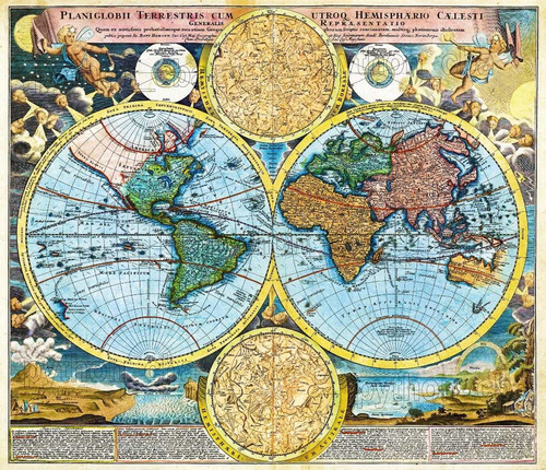 Cuadro Mapa Planiglobii Terrestris De Johann Homann 1707