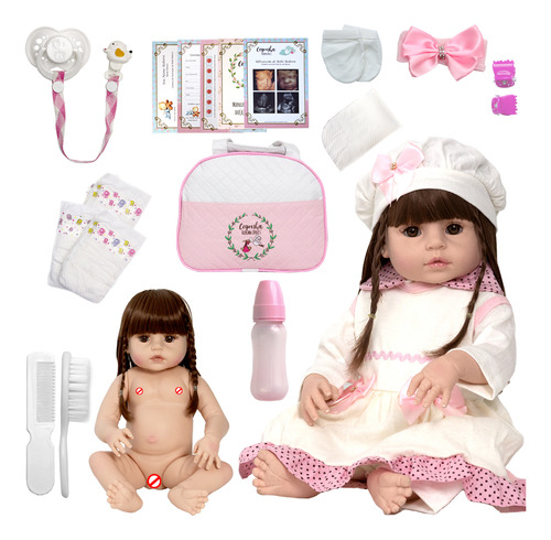 Boneca Bebê Reborn Menina Linda + 20 Itens Bolsa Lançamento